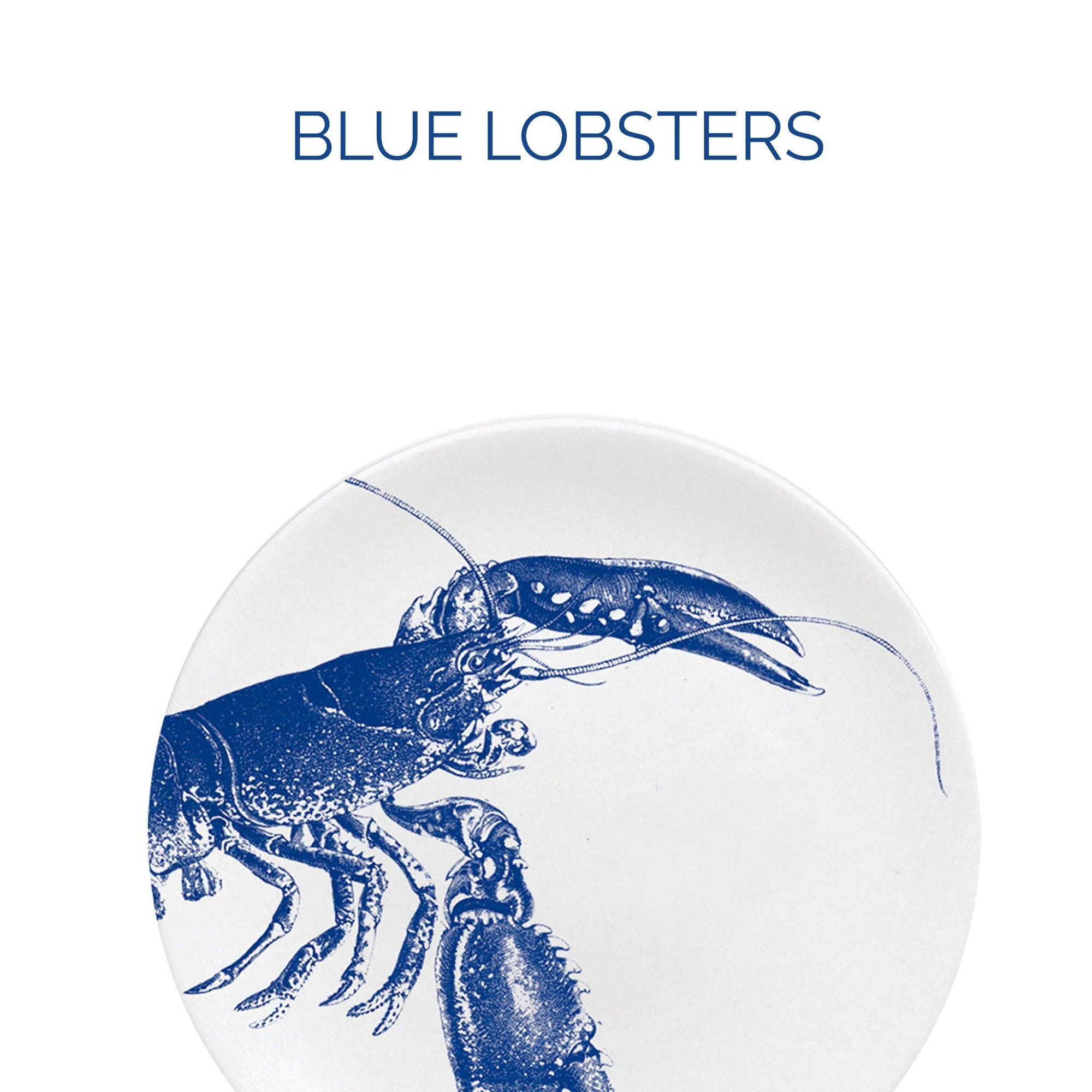 Illustration of a blue lobster on a white plate with the text "Blue Lobsters" above it.