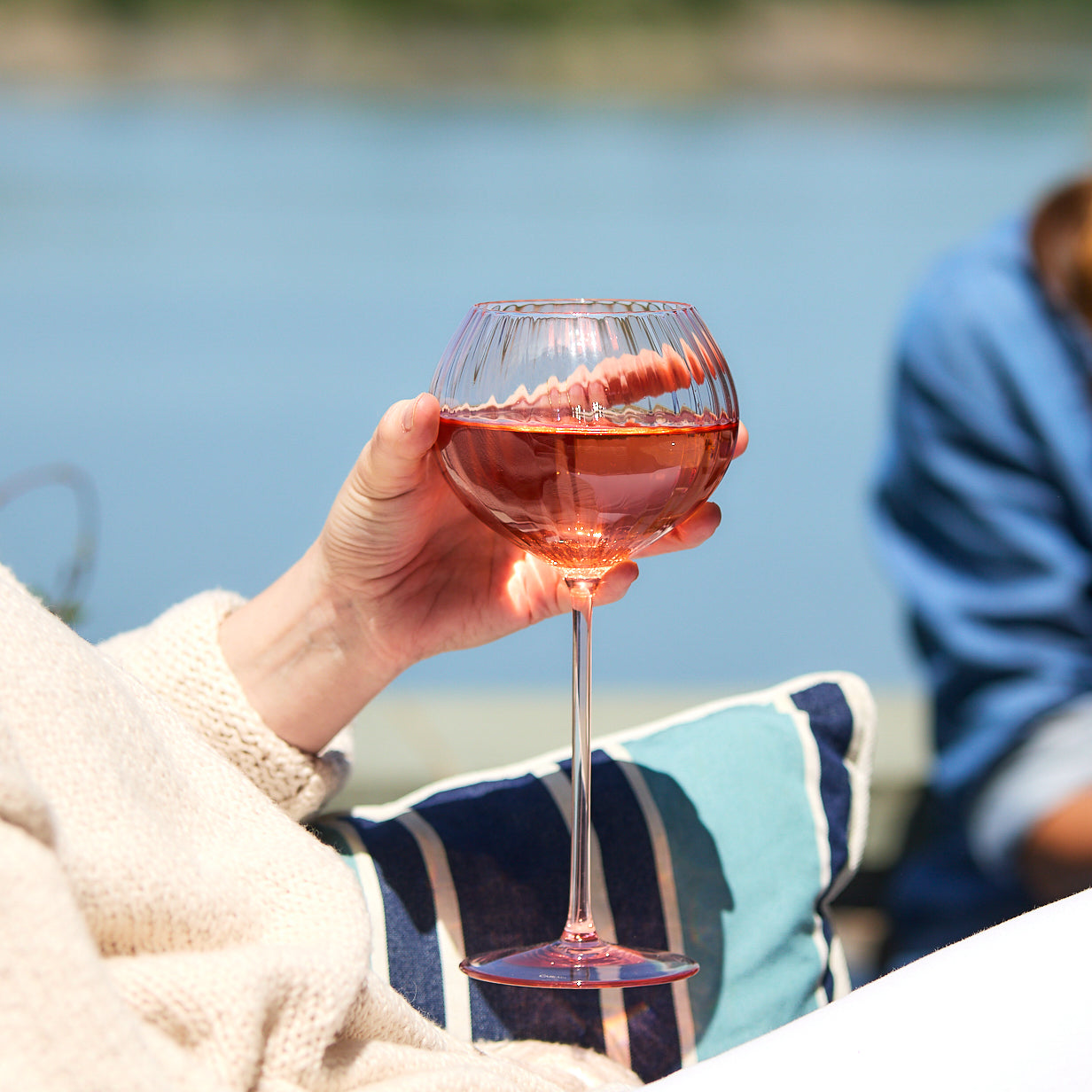 Quinn Red Wine Balloon Glasses Set of 2. Mouth blown, Rose Pink Crystal Stemware from Caskata