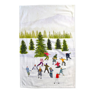 Caskata X Felix Doolittle Snowball Fun Kitchen Towels shows a snowball fight from left and right on this set of 2 cotton kitchen towels.