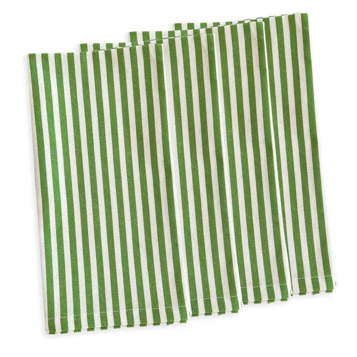 Part of the Caskata collection, the Summer Stripes Dinner Bundle features four neatly arranged green and white striped cloth napkins, perfect for a spring table refresh.