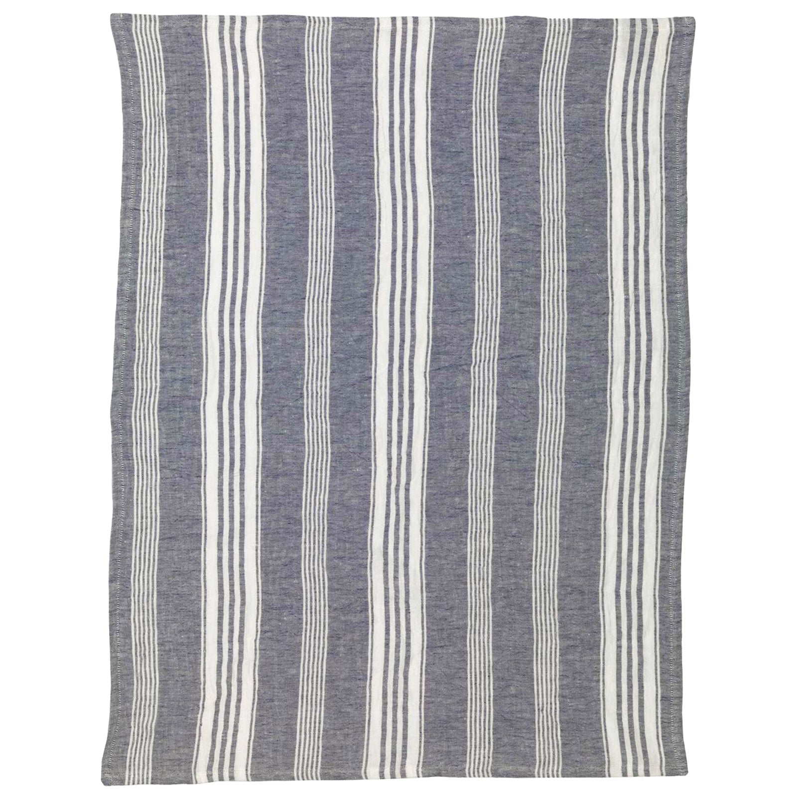Japanese Linen Kitchen Towel, grey thin white stripe