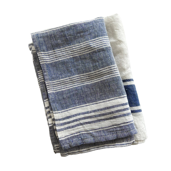 Set of 2 Blue Cinque Linen Cotton Kitchen Towels Florence - LinenMe