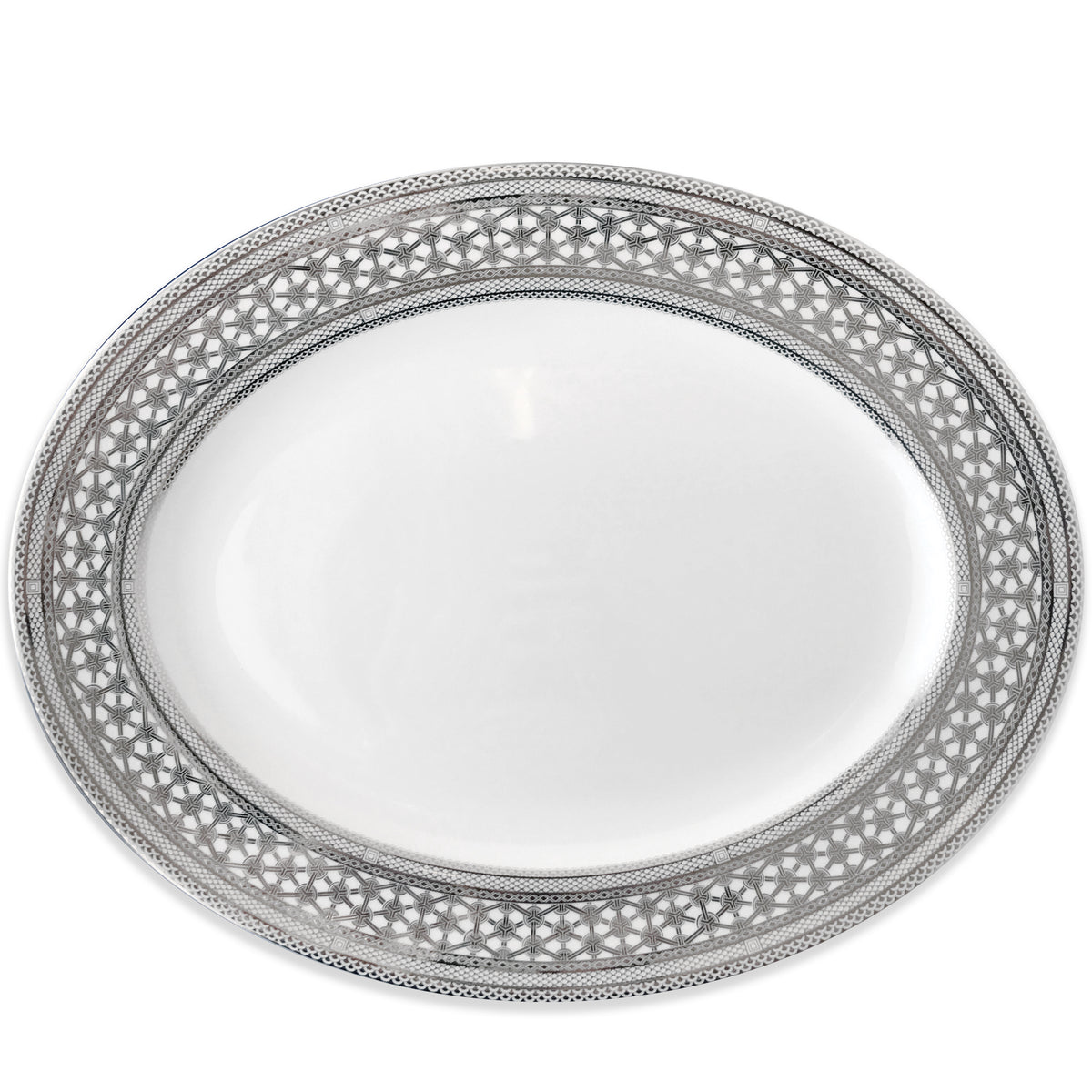 Hawthorne Ice Platinum Large Oval Rimmed Platter - Caskata