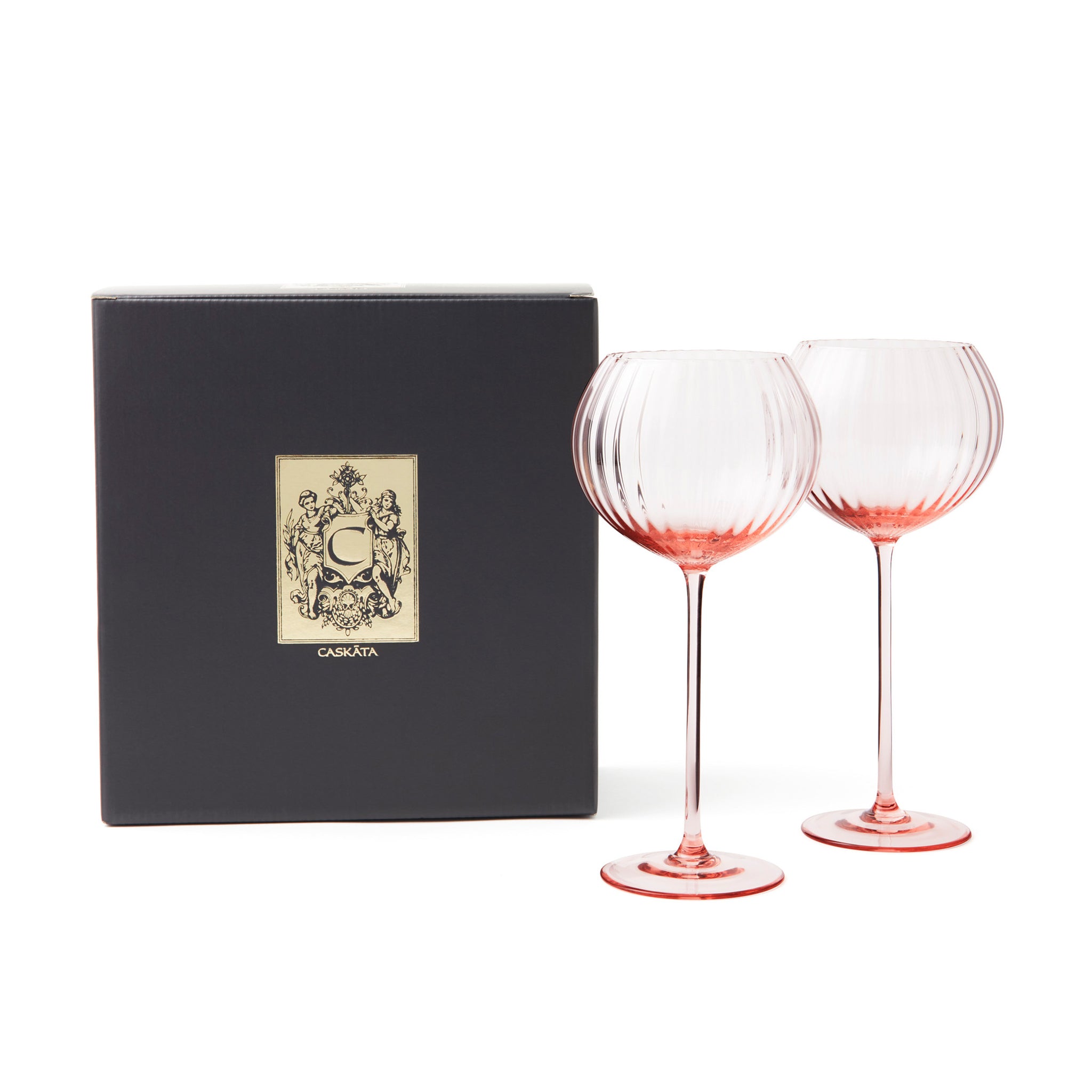 Rose Tinted Crystal Red Wine Glasses with Gold Rims - 20 oz - Set of 2